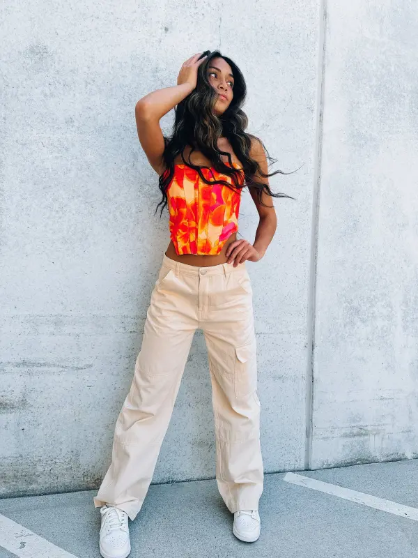 Cream Denim Cargo Pants