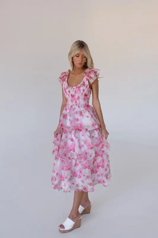 Livia Tiered Organza Midi Dress